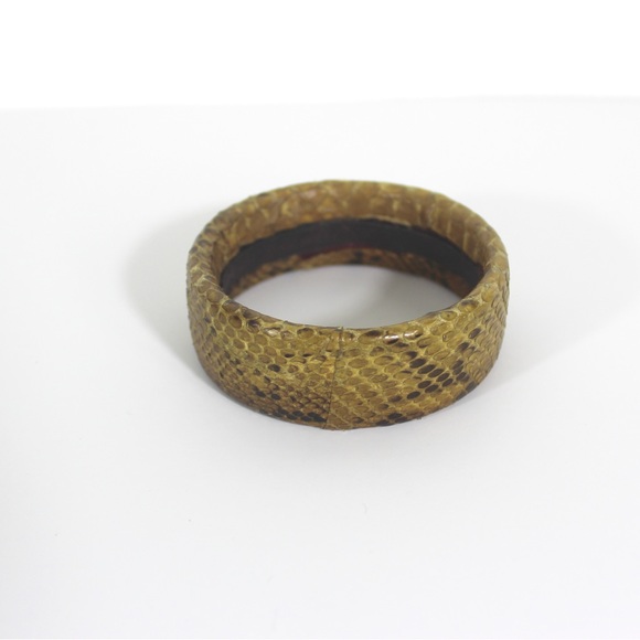 1970’s Vintage Natural Snakeskin Bangle, Real Snake Leather Slip On Bracelet - Picture 6 of 7